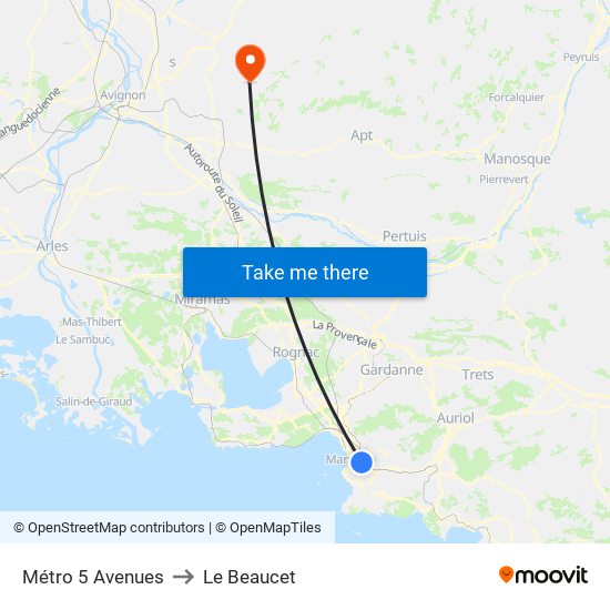 Métro 5 Avenues to Le Beaucet map