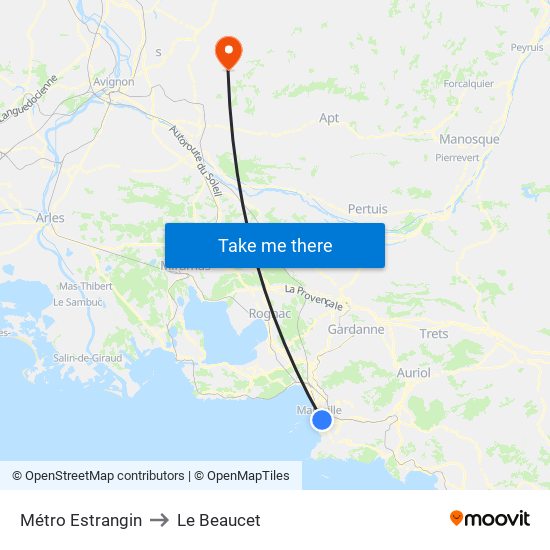 Métro Estrangin to Le Beaucet map