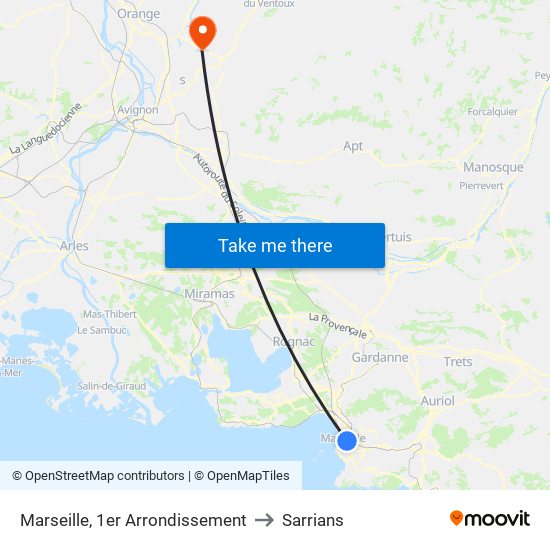 Marseille, 1er Arrondissement to Sarrians map