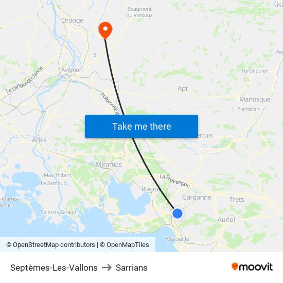 Septèmes-Les-Vallons to Sarrians map