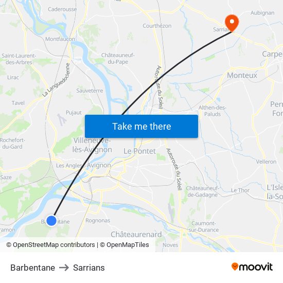 Barbentane to Sarrians map