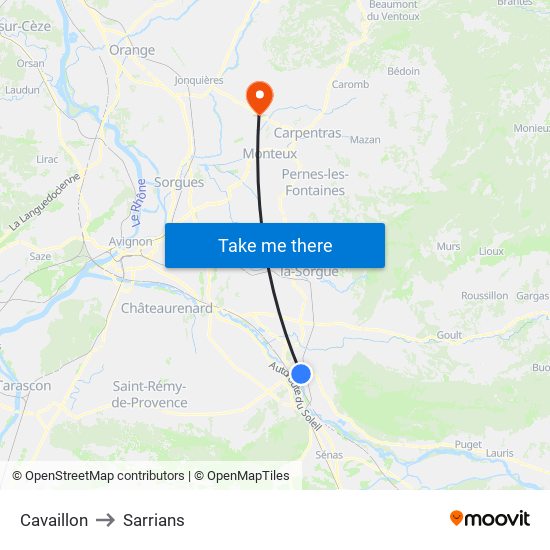 Cavaillon to Sarrians map