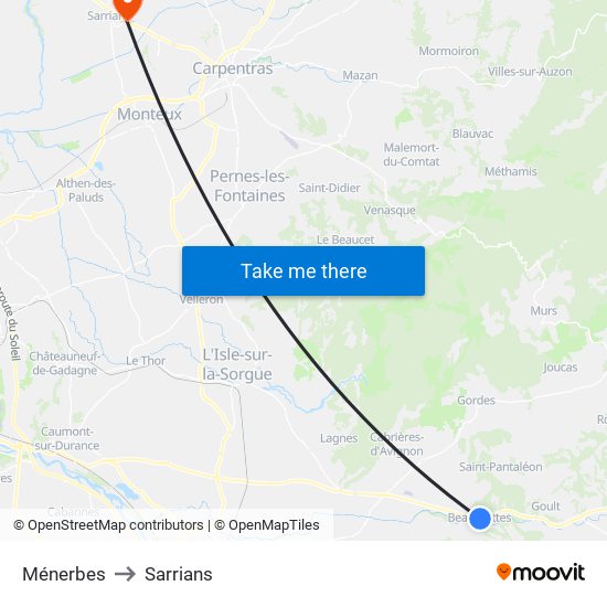 Ménerbes to Sarrians map