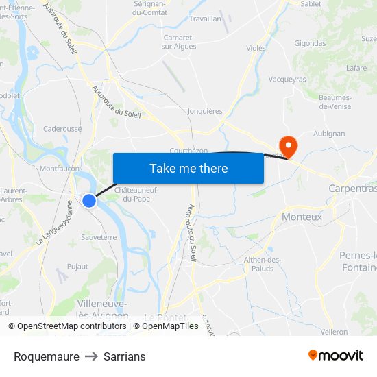Roquemaure to Sarrians map