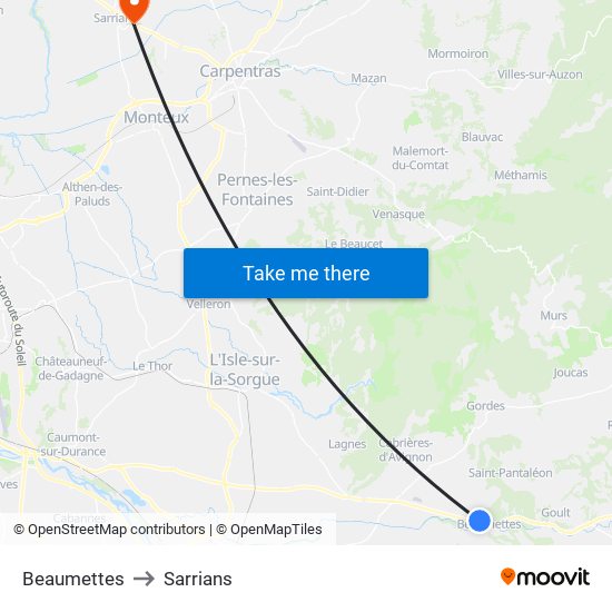 Beaumettes to Sarrians map