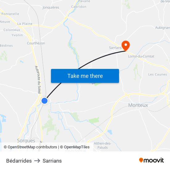 Bédarrides to Sarrians map