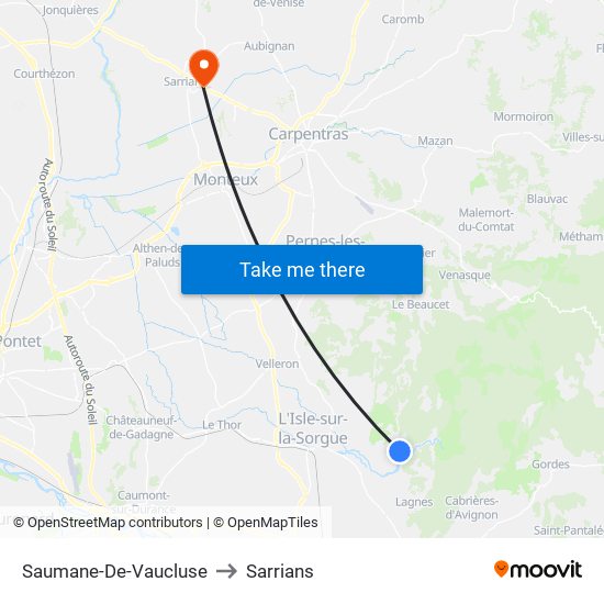 Saumane-De-Vaucluse to Sarrians map