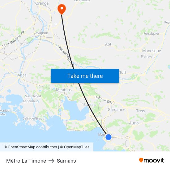 Métro La Timone to Sarrians map