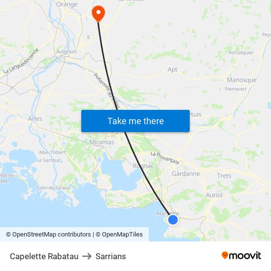 Capelette Rabatau to Sarrians map