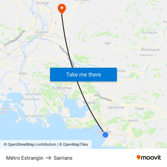 Métro Estrangin to Sarrians map