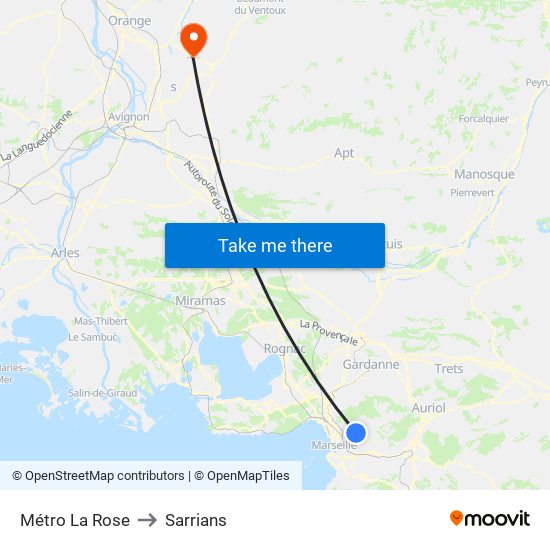 Métro La Rose to Sarrians map