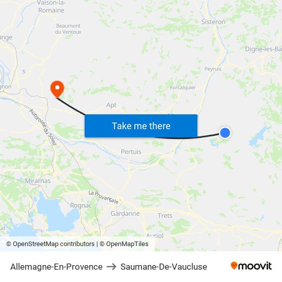 Allemagne-En-Provence to Saumane-De-Vaucluse map