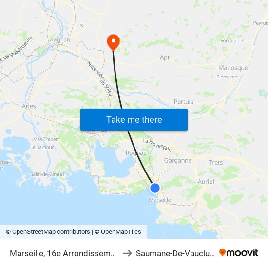 Marseille, 16e Arrondissement to Saumane-De-Vaucluse map