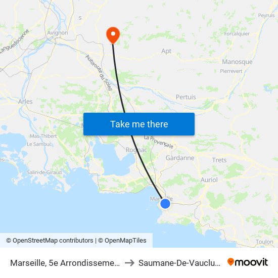 Marseille, 5e Arrondissement to Saumane-De-Vaucluse map