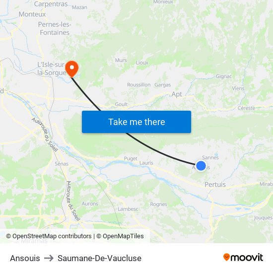 Ansouis to Saumane-De-Vaucluse map