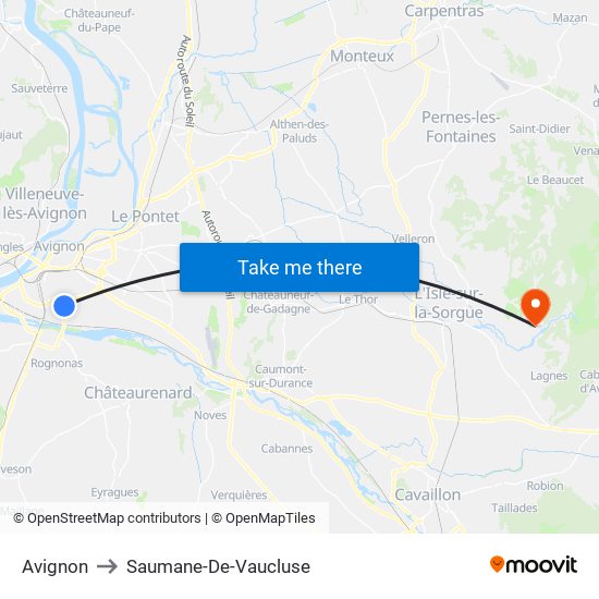 Avignon to Saumane-De-Vaucluse map