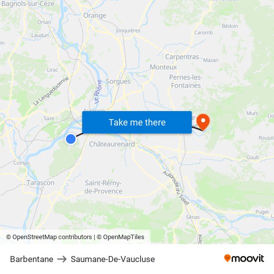 Barbentane to Saumane-De-Vaucluse map