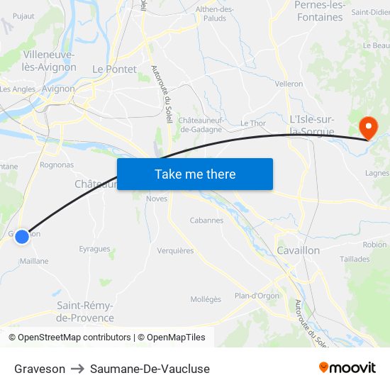 Graveson to Saumane-De-Vaucluse map