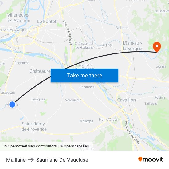 Maillane to Saumane-De-Vaucluse map