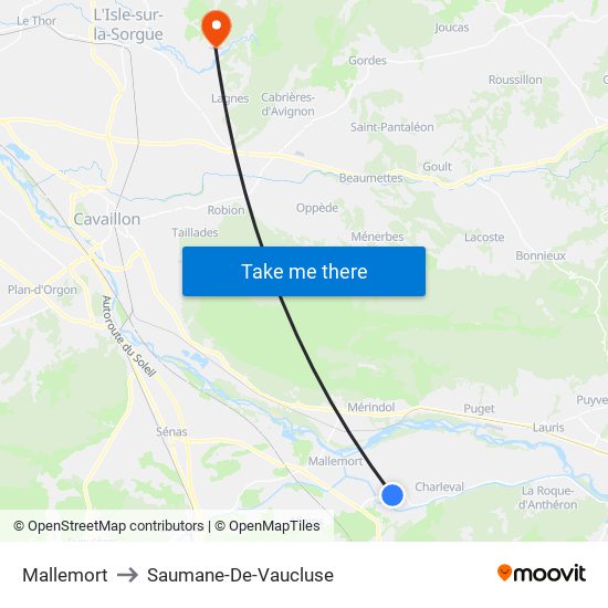 Mallemort to Saumane-De-Vaucluse map