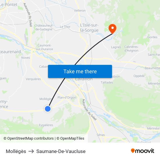 Mollégès to Saumane-De-Vaucluse map