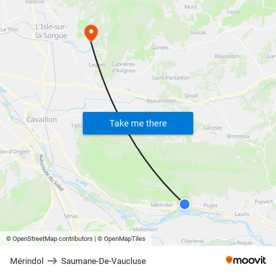 Mérindol to Saumane-De-Vaucluse map