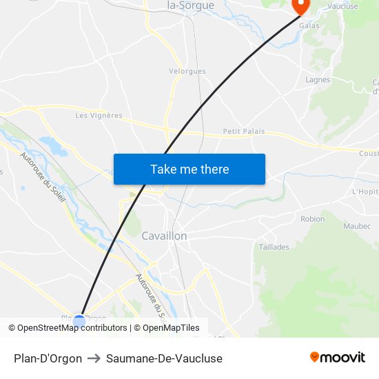 Plan-D'Orgon to Saumane-De-Vaucluse map