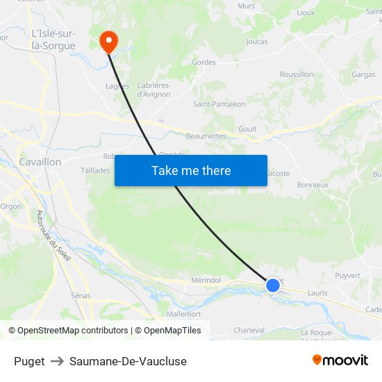 Puget to Saumane-De-Vaucluse map