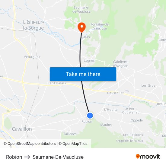 Robion to Saumane-De-Vaucluse map