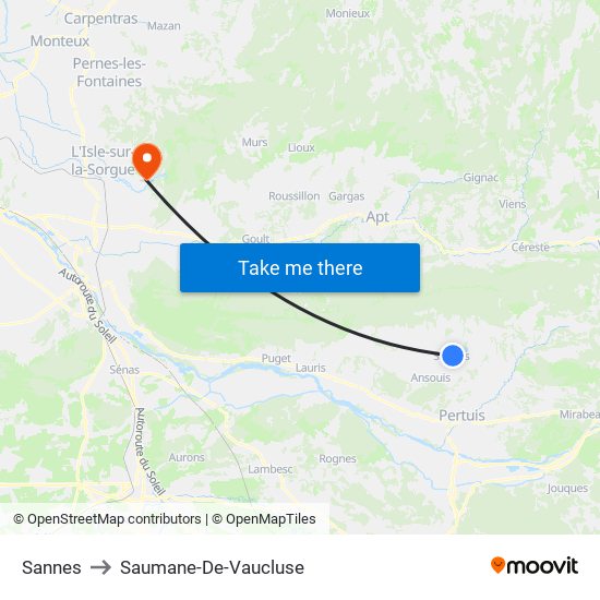 Sannes to Saumane-De-Vaucluse map