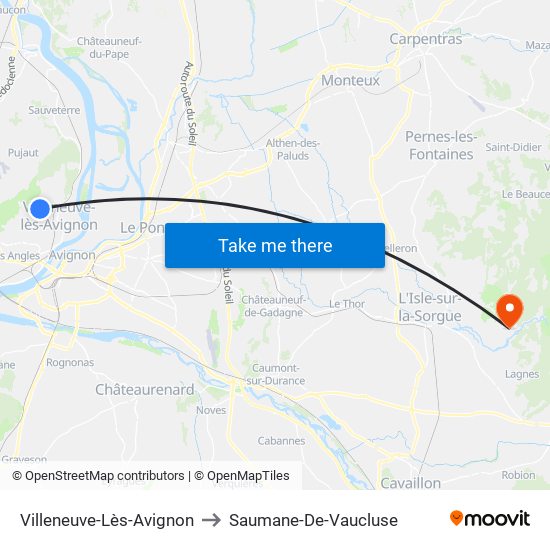 Villeneuve-Lès-Avignon to Saumane-De-Vaucluse map