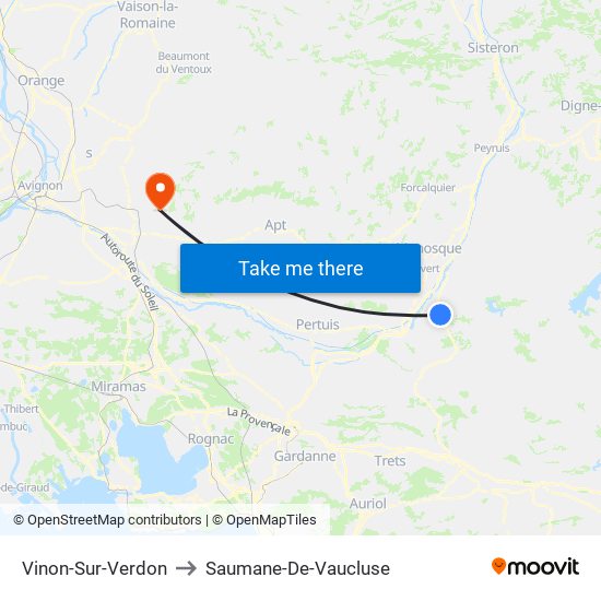 Vinon-Sur-Verdon to Saumane-De-Vaucluse map