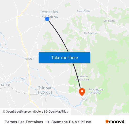 Pernes-Les-Fontaines to Saumane-De-Vaucluse map