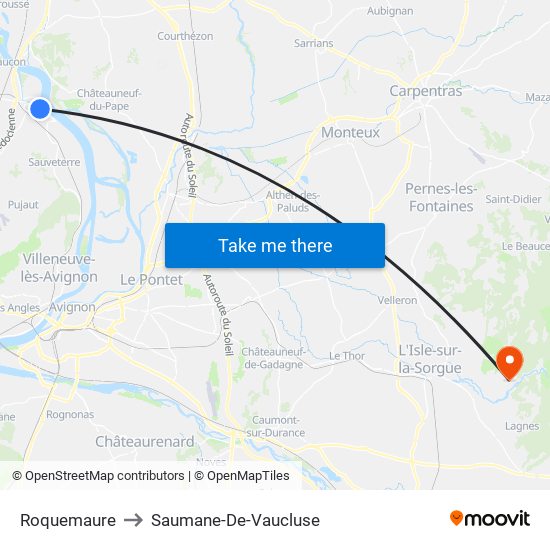 Roquemaure to Saumane-De-Vaucluse map