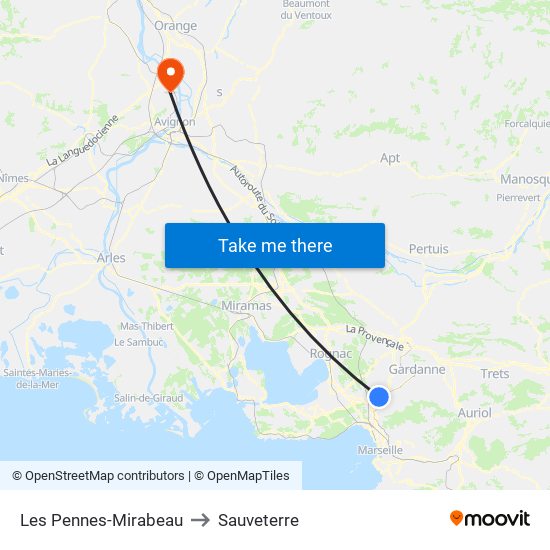 Les Pennes-Mirabeau to Sauveterre map