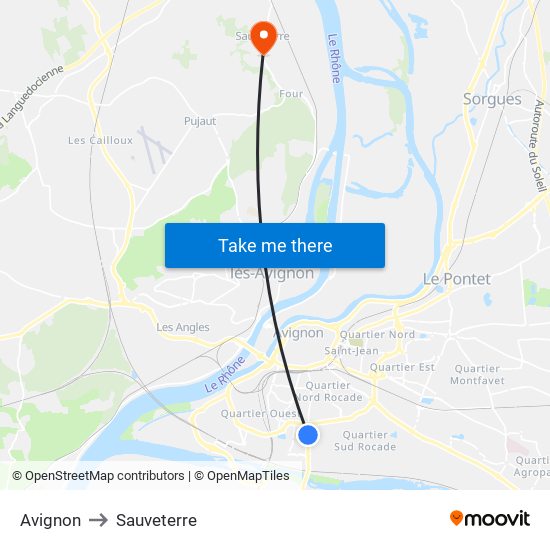 Avignon to Sauveterre map