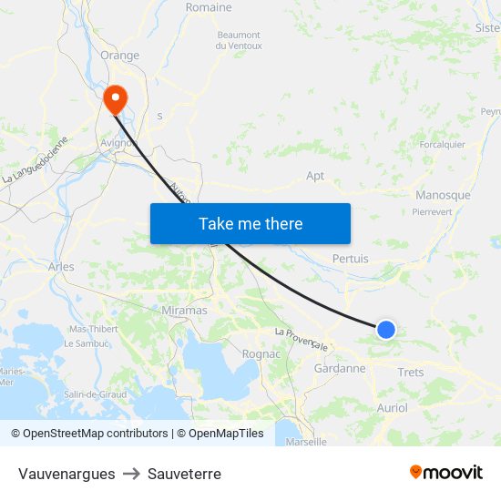 Vauvenargues to Sauveterre map