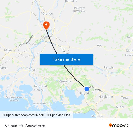 Velaux to Sauveterre map