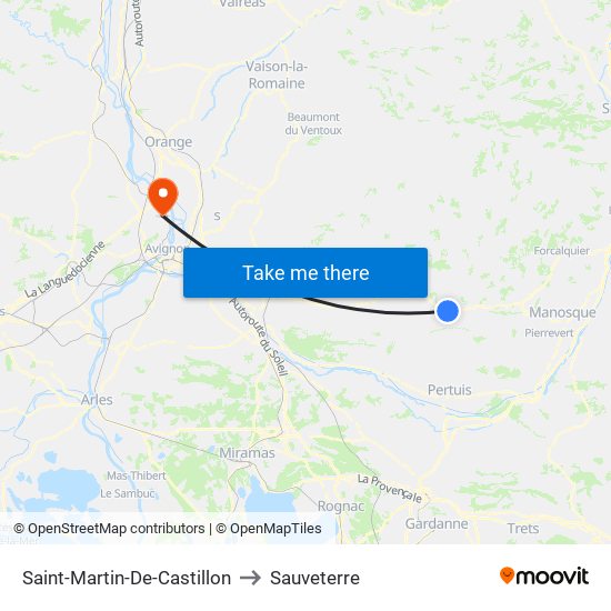 Saint-Martin-De-Castillon to Sauveterre map