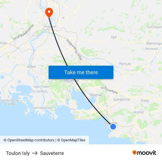 Toulon Isly to Sauveterre map