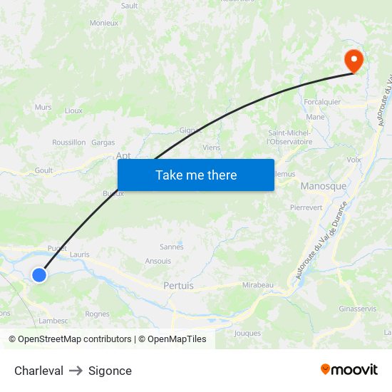 Charleval to Sigonce map