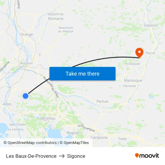Les Baux-De-Provence to Sigonce map