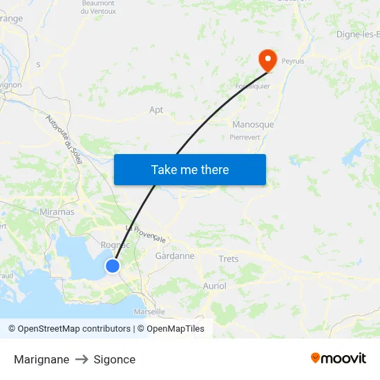 Marignane to Sigonce map