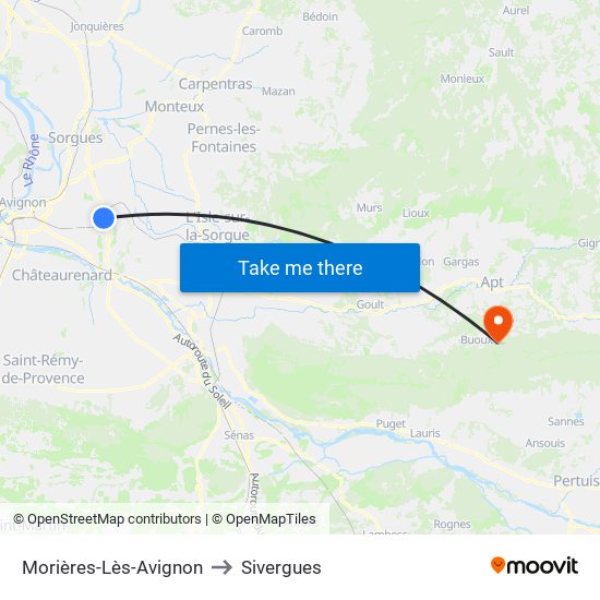 Morières-Lès-Avignon to Sivergues map