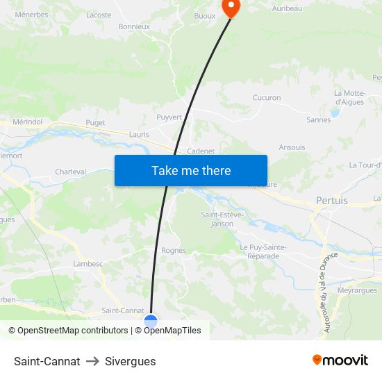 Saint-Cannat to Sivergues map