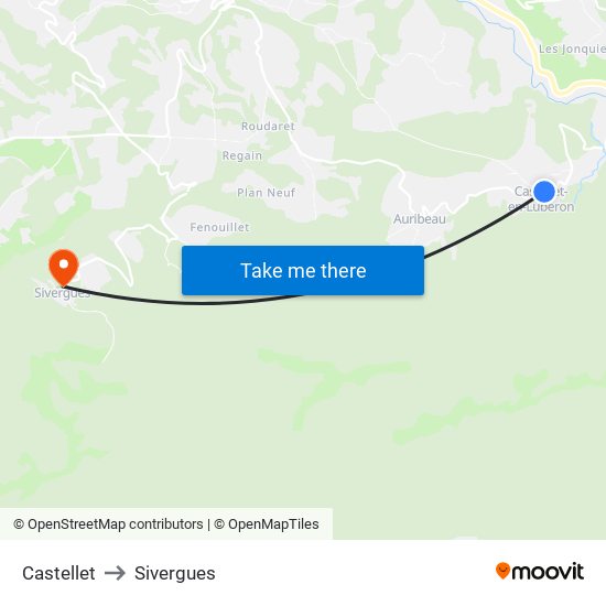 Castellet to Sivergues map