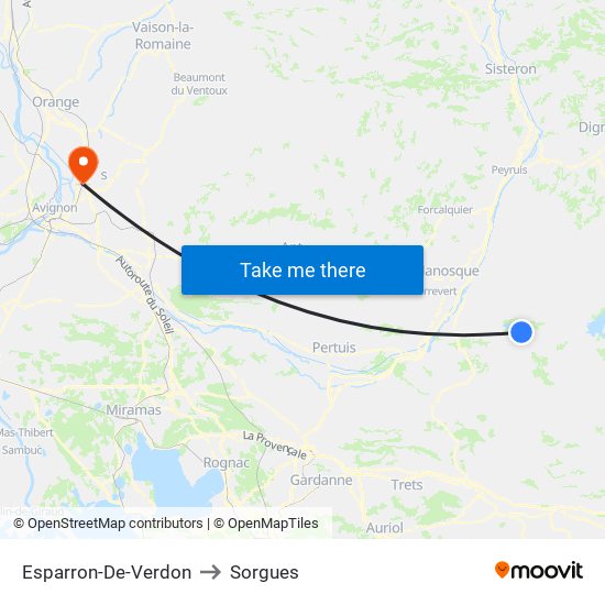 Esparron-De-Verdon to Sorgues map