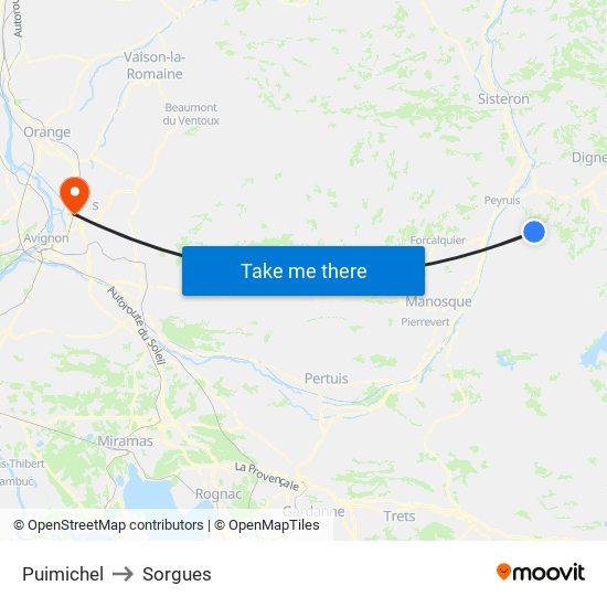 Puimichel to Sorgues map