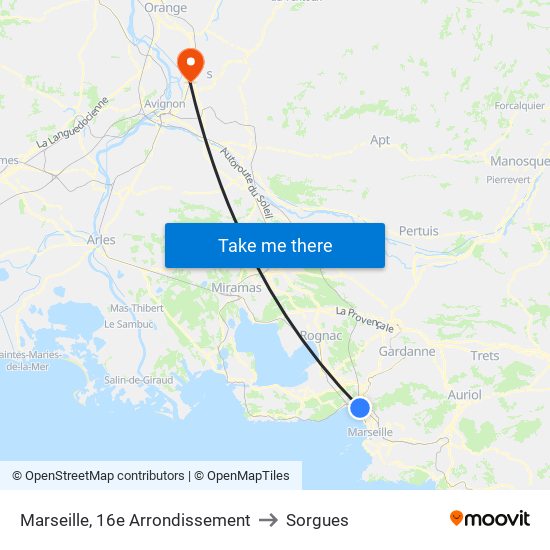 Marseille, 16e Arrondissement to Sorgues map
