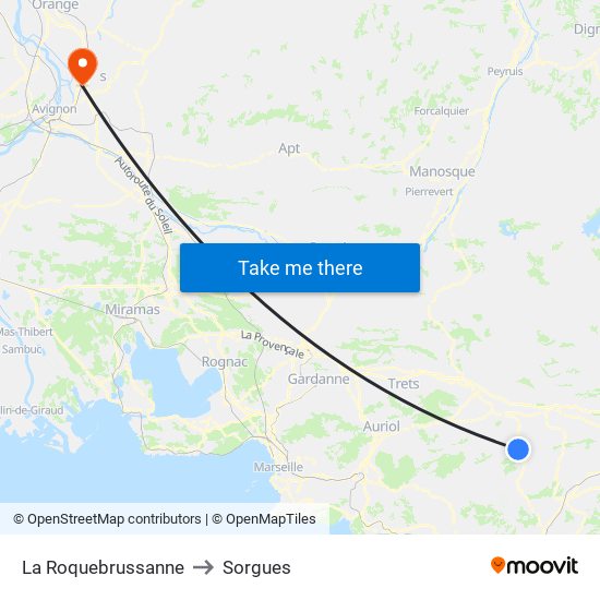 La Roquebrussanne to Sorgues map